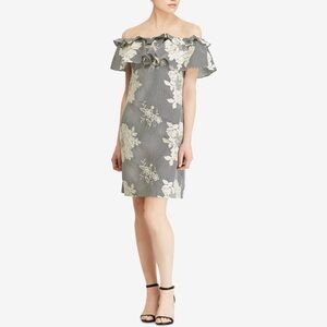 LAUREN Ralph Lauren Off Shoulder Embroidered Floral Strip Women’s Dress Size 4